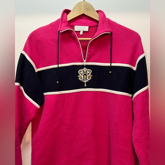 St John | Vintage 90’s Embroidered Crest Zip Neck Sweatshirt - Size Small - Picture 9 of 12
